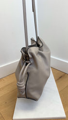 Loewe Light Grey Leather Flamenco Knot Medium Drawstring Bag