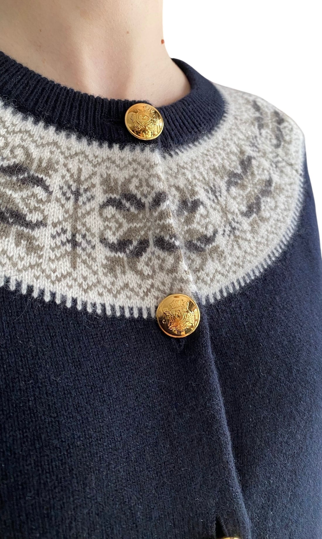 Nili Lotan Navy “Joséfa Fair Isle”Cashmere Cardigan - M