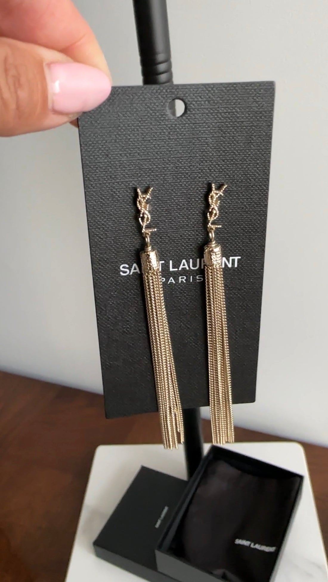 Saint Laurent Light Goldtone YSL Logo Tassel Fringe Earrings