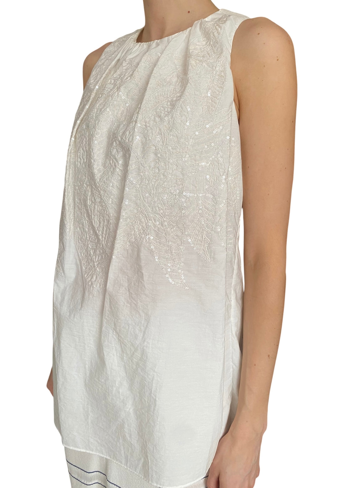 Brunello Cuccinelli White Sequin Embellished Sleeveless Top - US 4