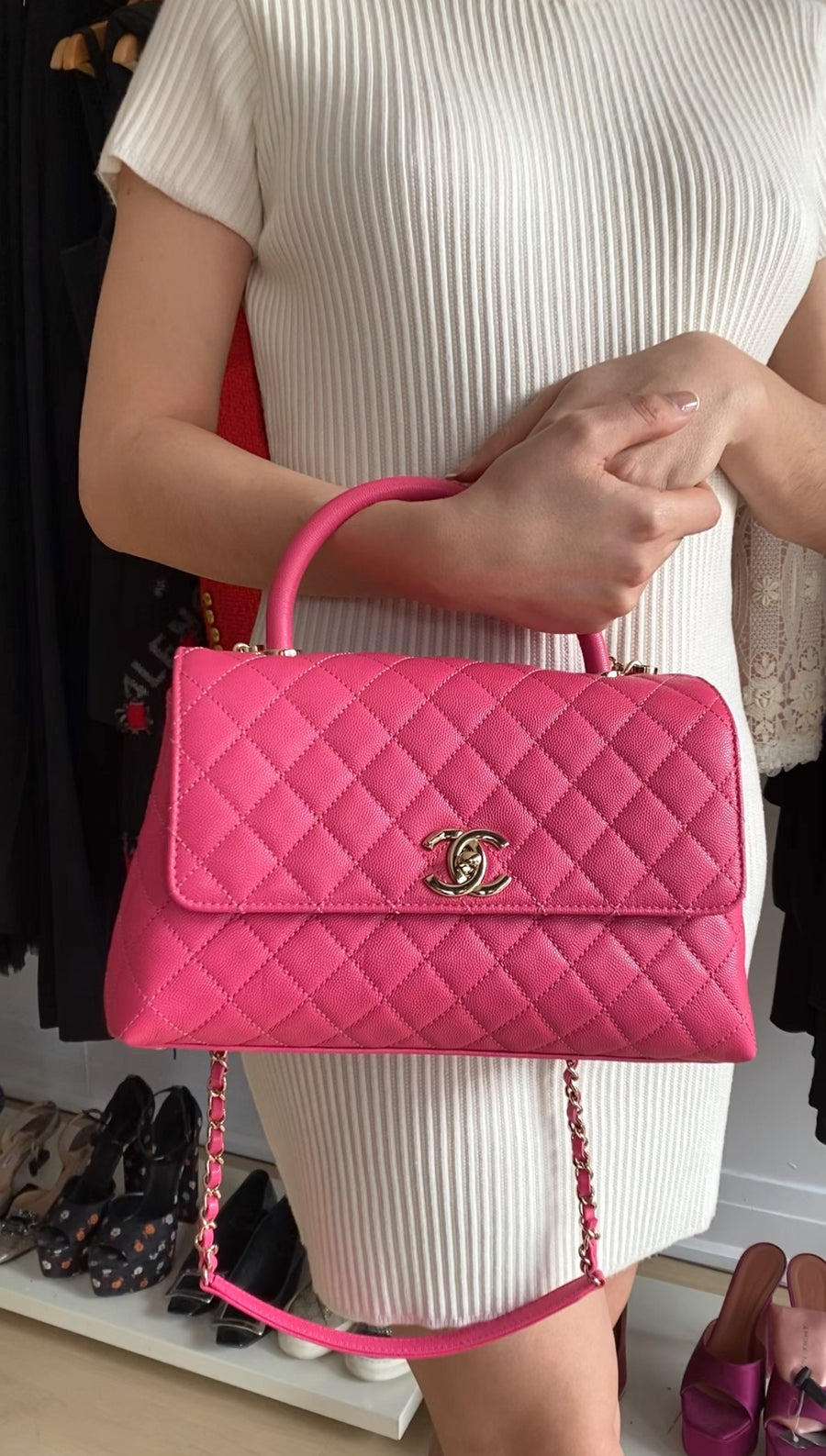 Chanel Pink Caviar Leather Medium Coco Top Handle Bag LGHW