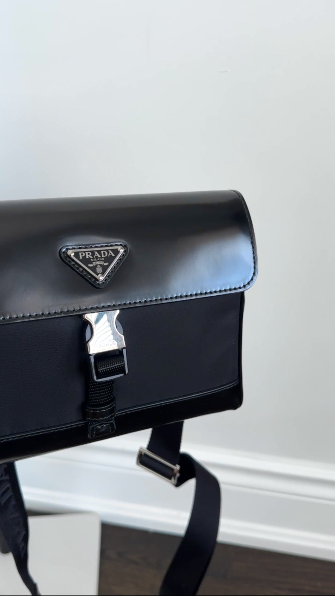 Prada 2023 Black Nylon and Leather Small Crossbody Bag