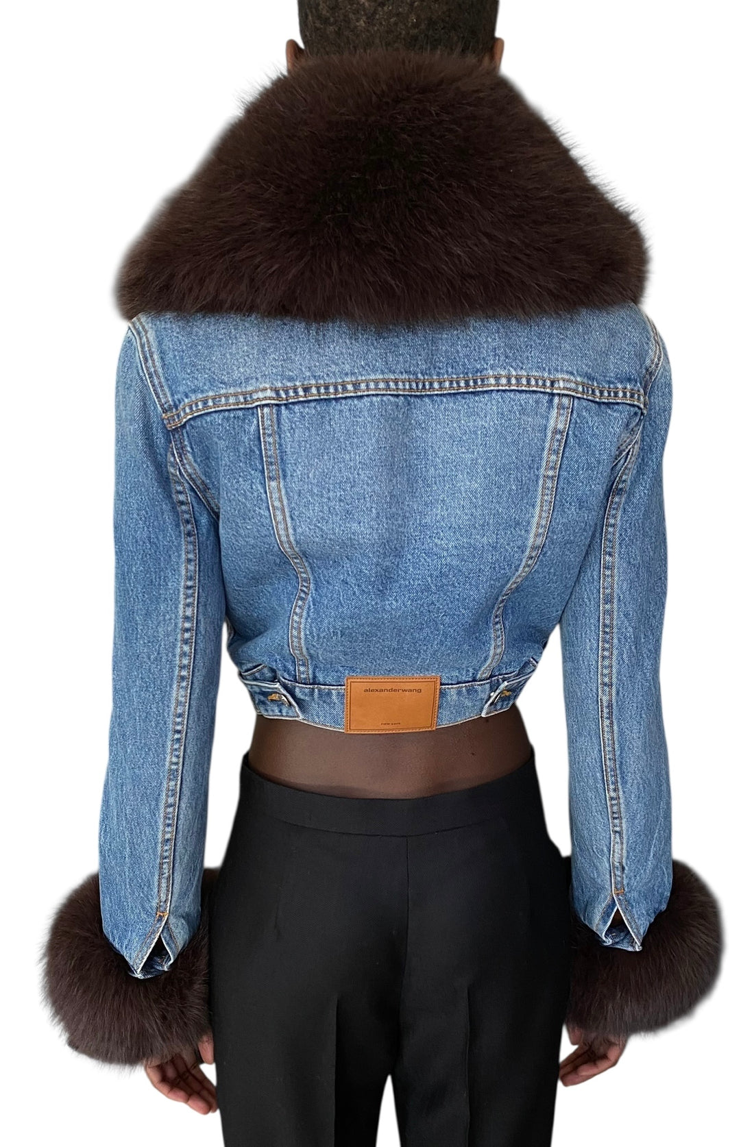Alexander Wang Indigo Faux Fur Trim Cropped Denim Jacket - S / US 2-4