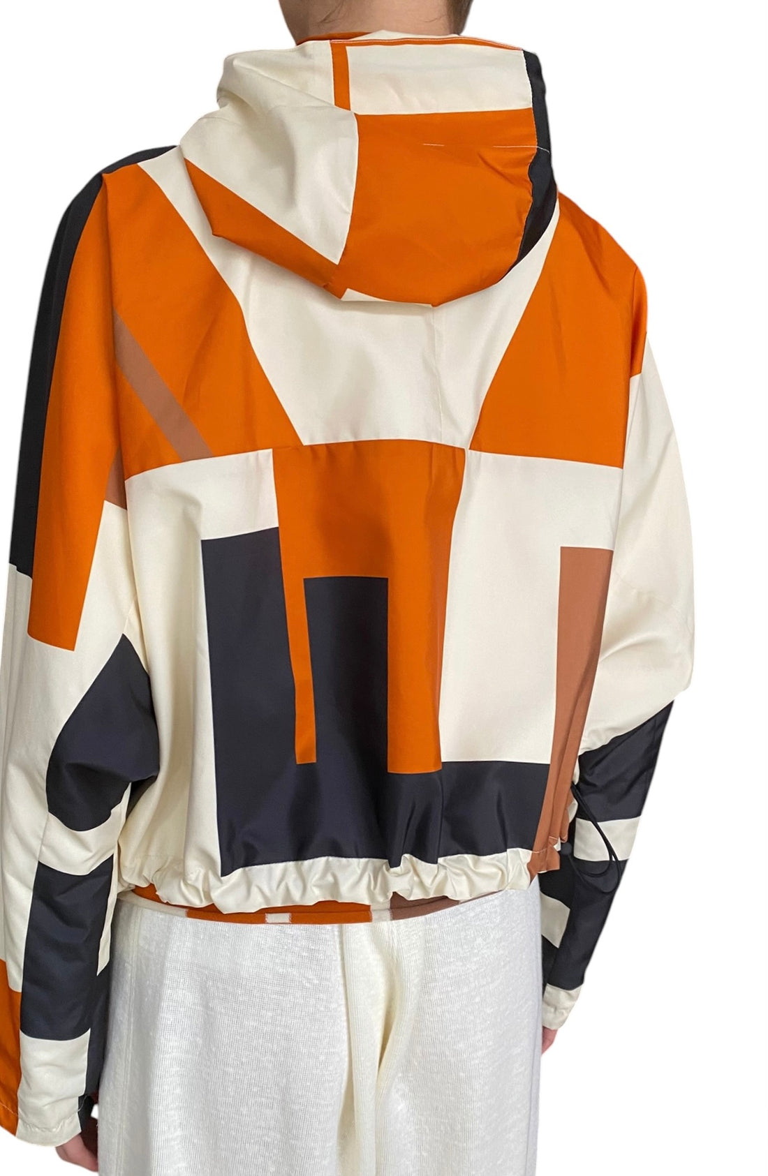 Fendi Orange Geo Puzzle Print Reversible Cropped Hooded Rain Jacket - M / 8-10