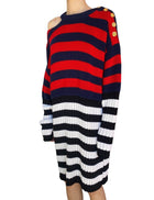 Balmain Red Striped Off-Shoulder Sweater Dress - 38 / US 6
