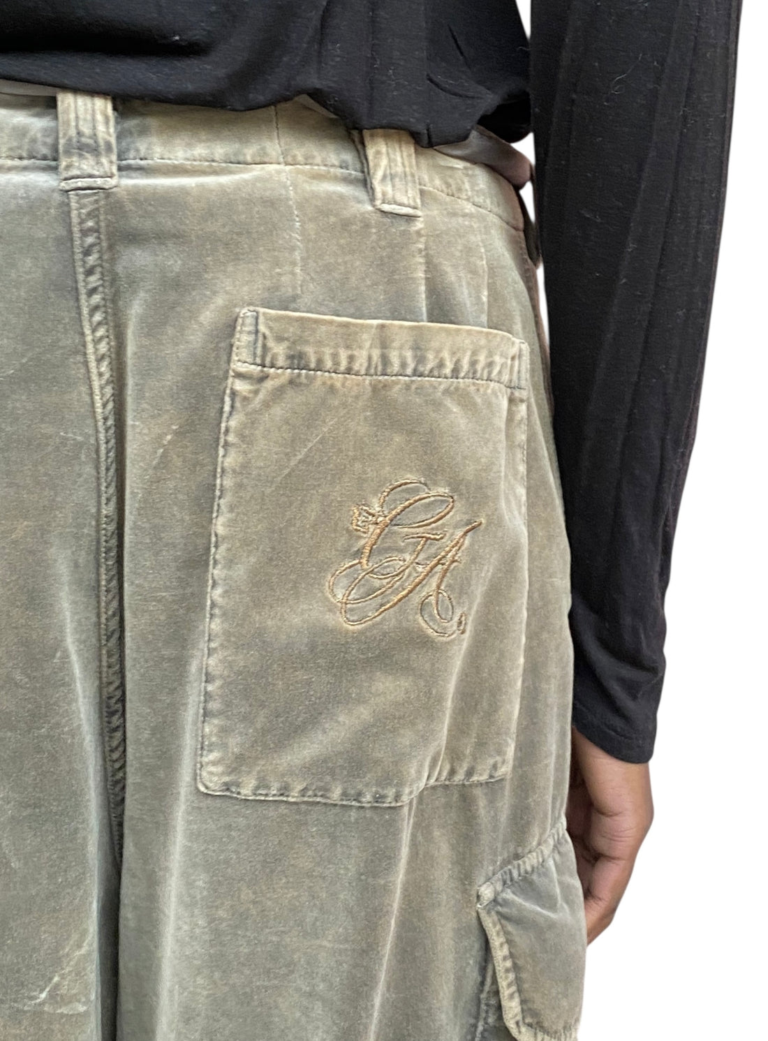 Giorgio Armani Beige Velvet Cargo Trousers - 42 / US 6