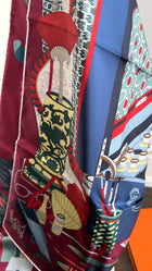 Hermes  Les Trésors d'un Artiste Burgundy / Red / Teal 90cm Silk Scarf
