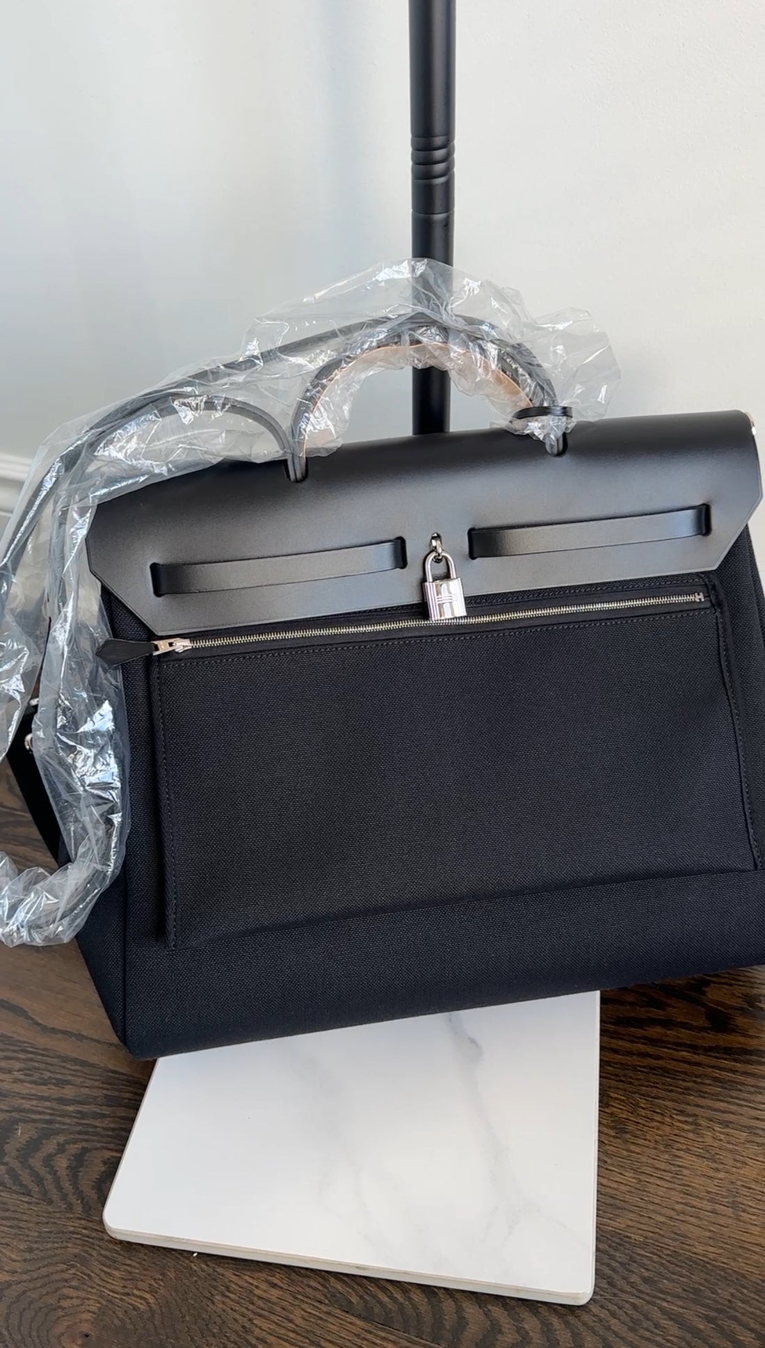 Hermes Black Leather and Toile Herbag Zip 39 Messenger Bag