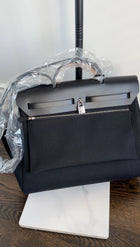 Hermes Black Leather and Toile Herbag Zip 39 Messenger Bag