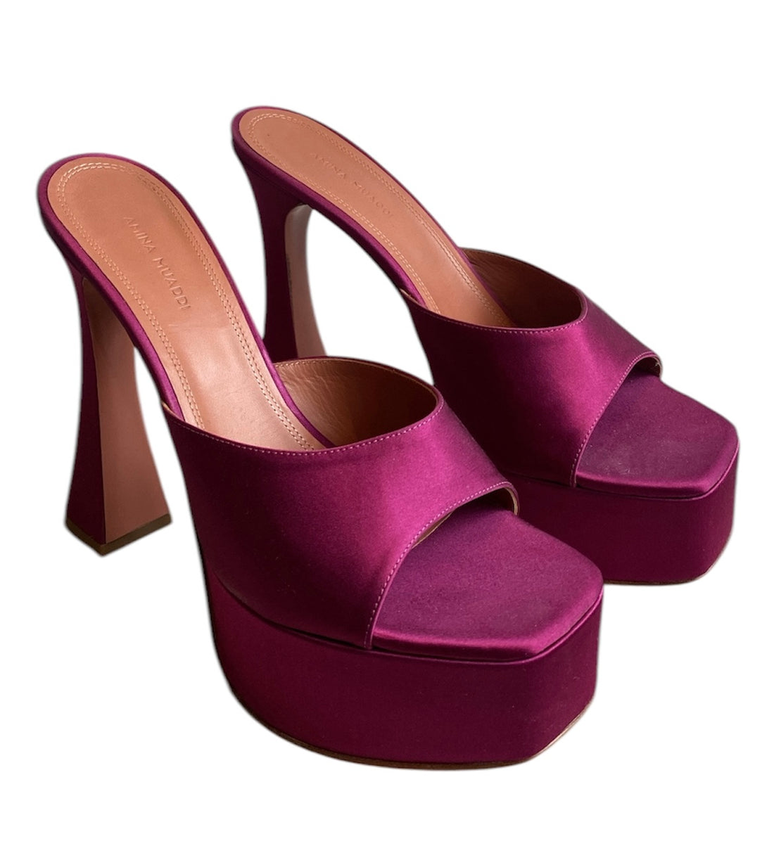 Amina Muaddi Pink Satin Mules - 40