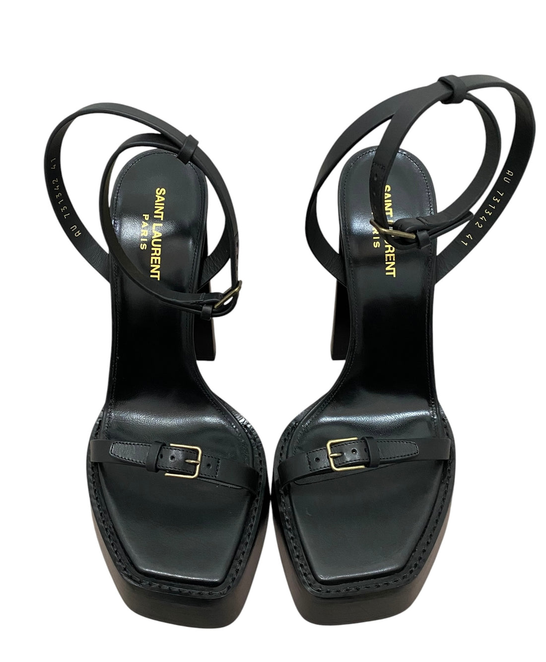 Saint Laurent Black Leather Platz 105mm Platform Sandal - 41