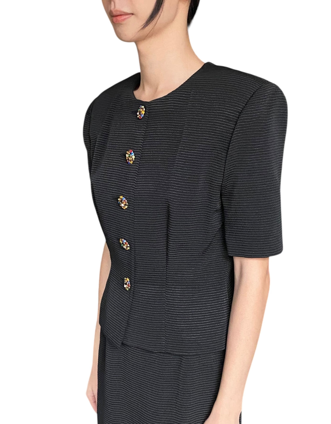 Celine Vintage Black Jewel Button Skirt Suit - 40 / US 4