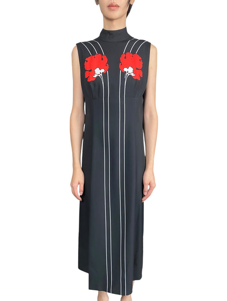 Prada Black Peony Print Maxi Dress - IT 44 / US 8