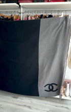 Chanel Charcoal Grey and Black Spellout Logo CC Pillow and Throw Blanket Set