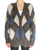 Lisa Yang Taupe Grey Blue “Elaria” Argyle Cashmere Knit Cardigan - XS-S / US 4-6