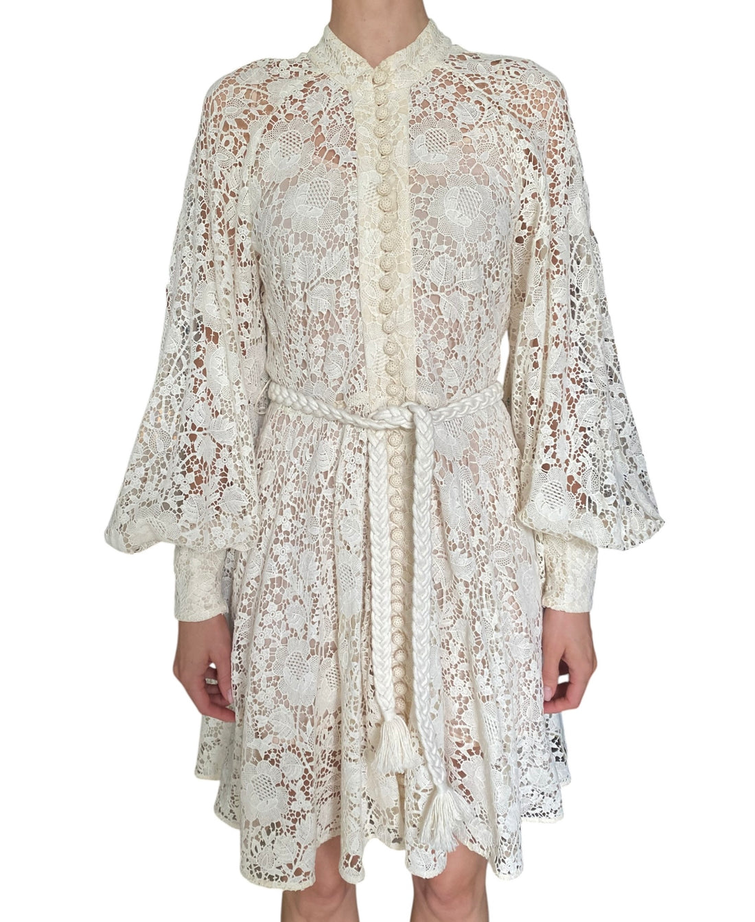 Zimmermann Cream "Cassia" Lace-Macramé Long Sleeve - 3 / L / US 8-10