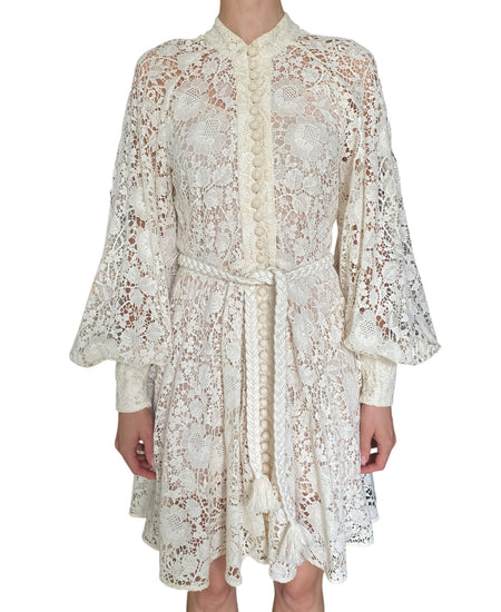 Zimmermann Cream "Cassia" Lace-Macramé Long Sleeve - 3 / L / US 8-10