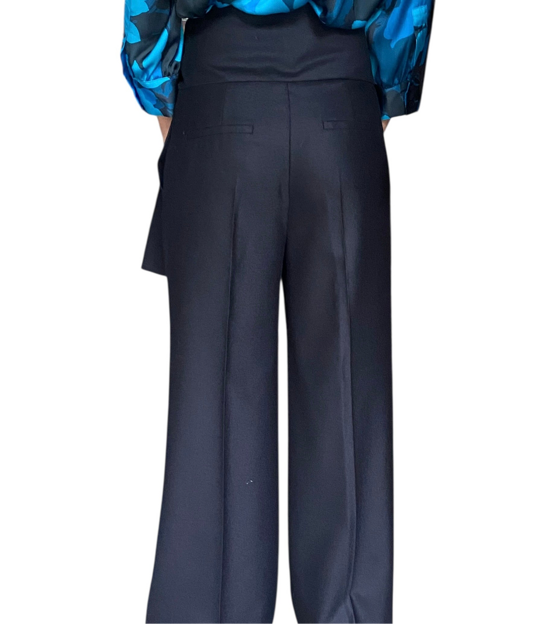 Victoria Beckham Navy Sash Tie Wide Leg Trousers - US 4
