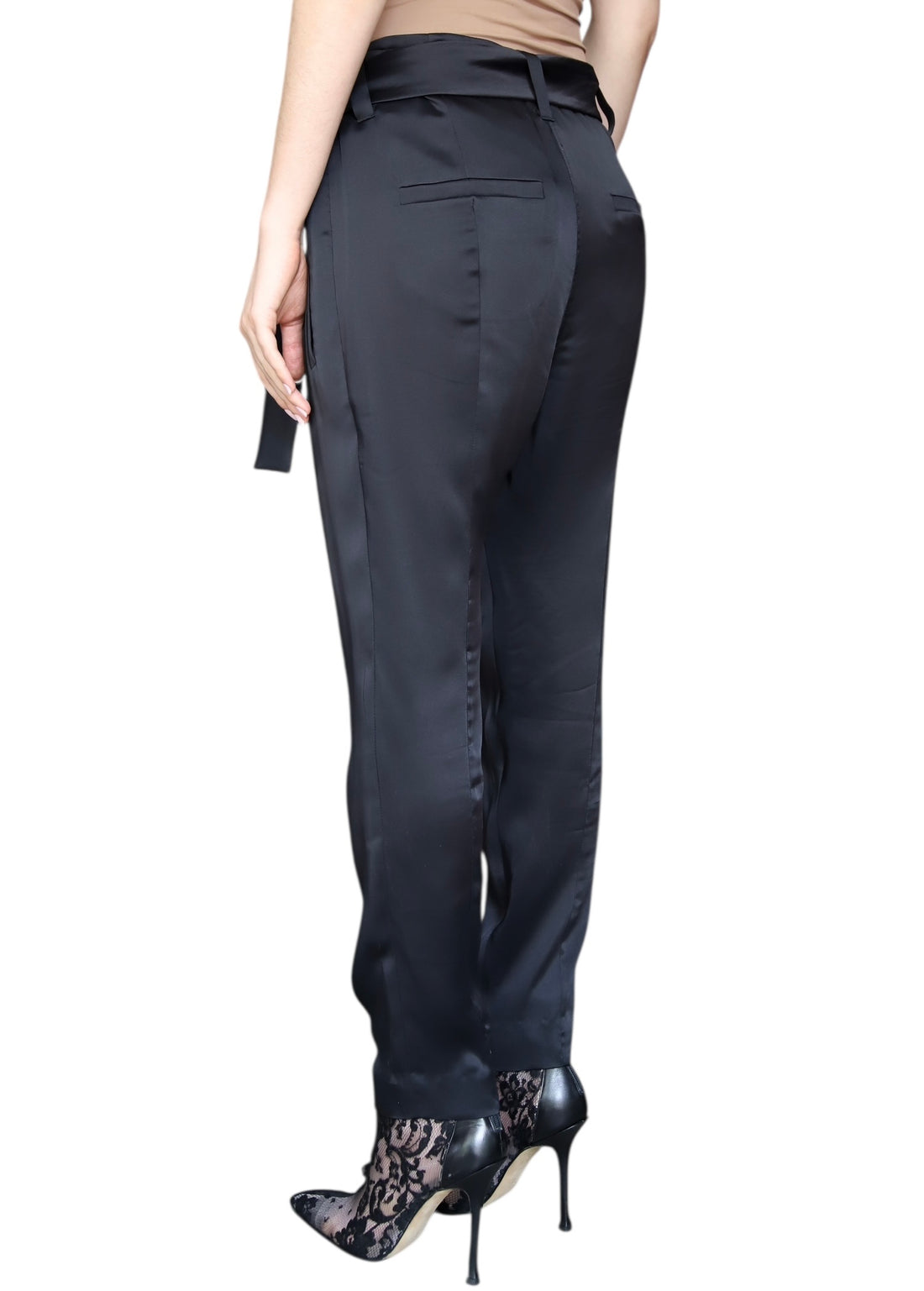 Brunello Cuncinelli Black Satin Wrap Waist Trousers - IT 42 / US 6
