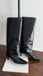 Toteme Croc Embossed 50mm Heel Black Leather Tall Boots - 37 / 36