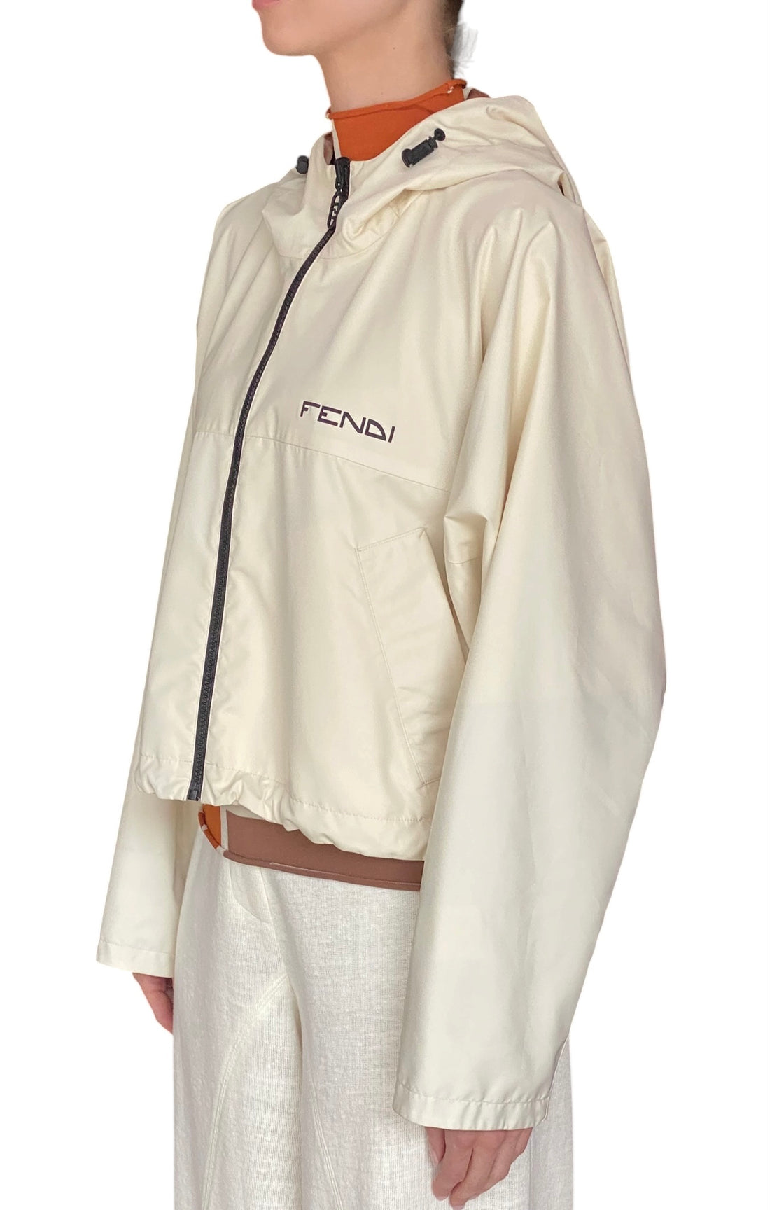 Fendi Orange Geo Puzzle Print Reversible Cropped Hooded Rain Jacket - M / 8-10