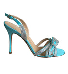 Alessandra Rich Aqua Blue Satin and Rhinestone Slingback Sandals - 38.5