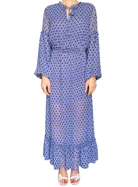 Misa Blue Boho Patterned Gown - S