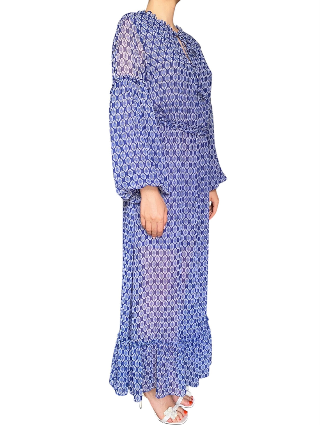 Misa Blue Boho Patterned Gown