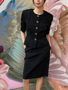 Celine Vintage Black Jewel Button Skirt Suit - 40 / US 4