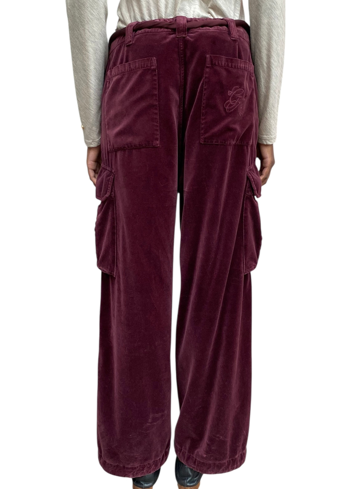 Giorgio Armani Burgundy Velvet Cargo Trousers - 42 / US 6
