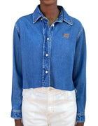 Miu Miu Blue Logo Embroidered Cropped Denim Shirt - IT 40 / US 4-6