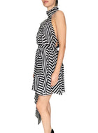 Saint Laurent Black & White Striped Asymmetrical Mini Dress - FR 38 / US 0-2
