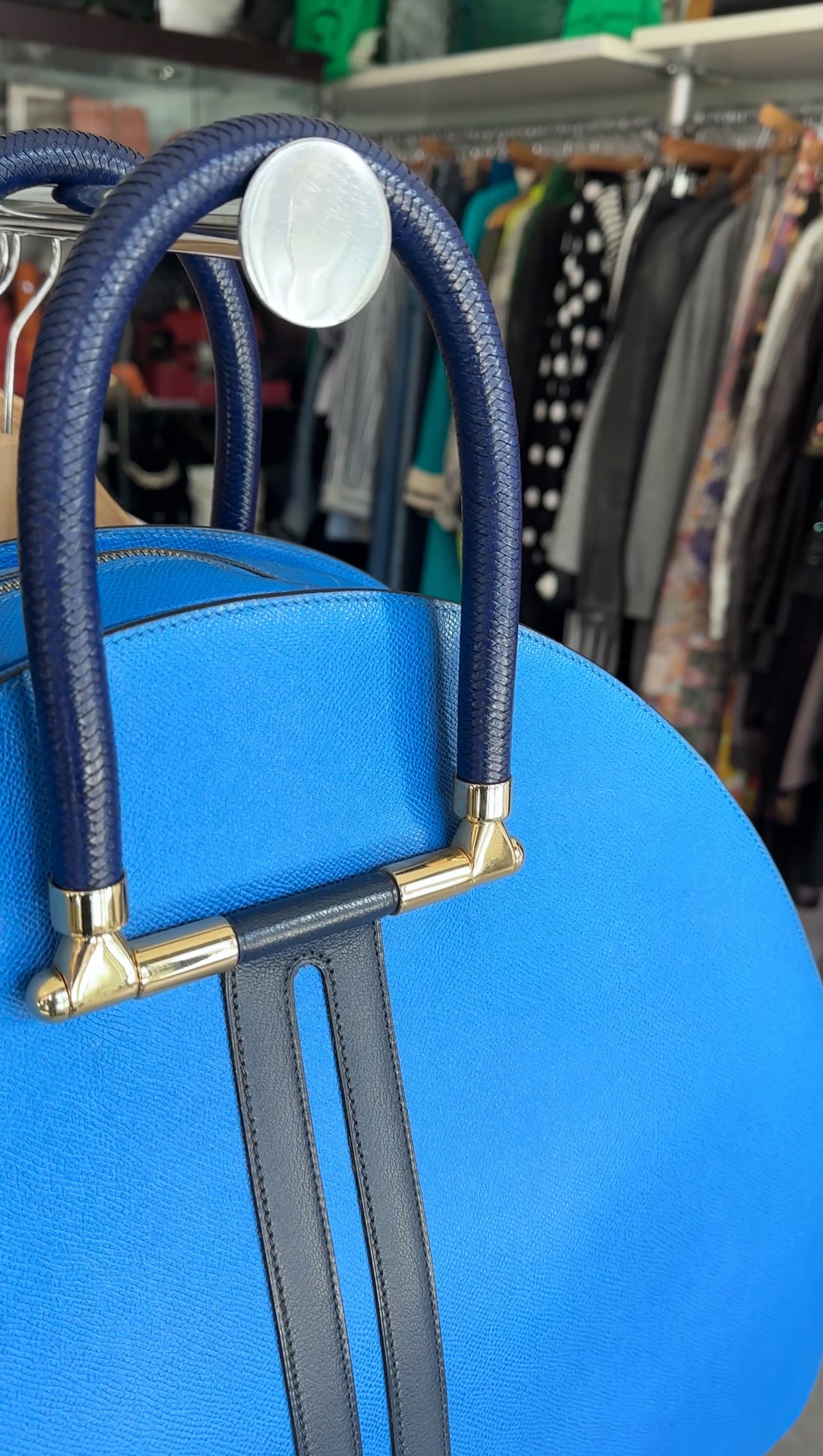 Hermes Vintage 1994 Gobi Blue Leather Hand Luggage Overnight Bag