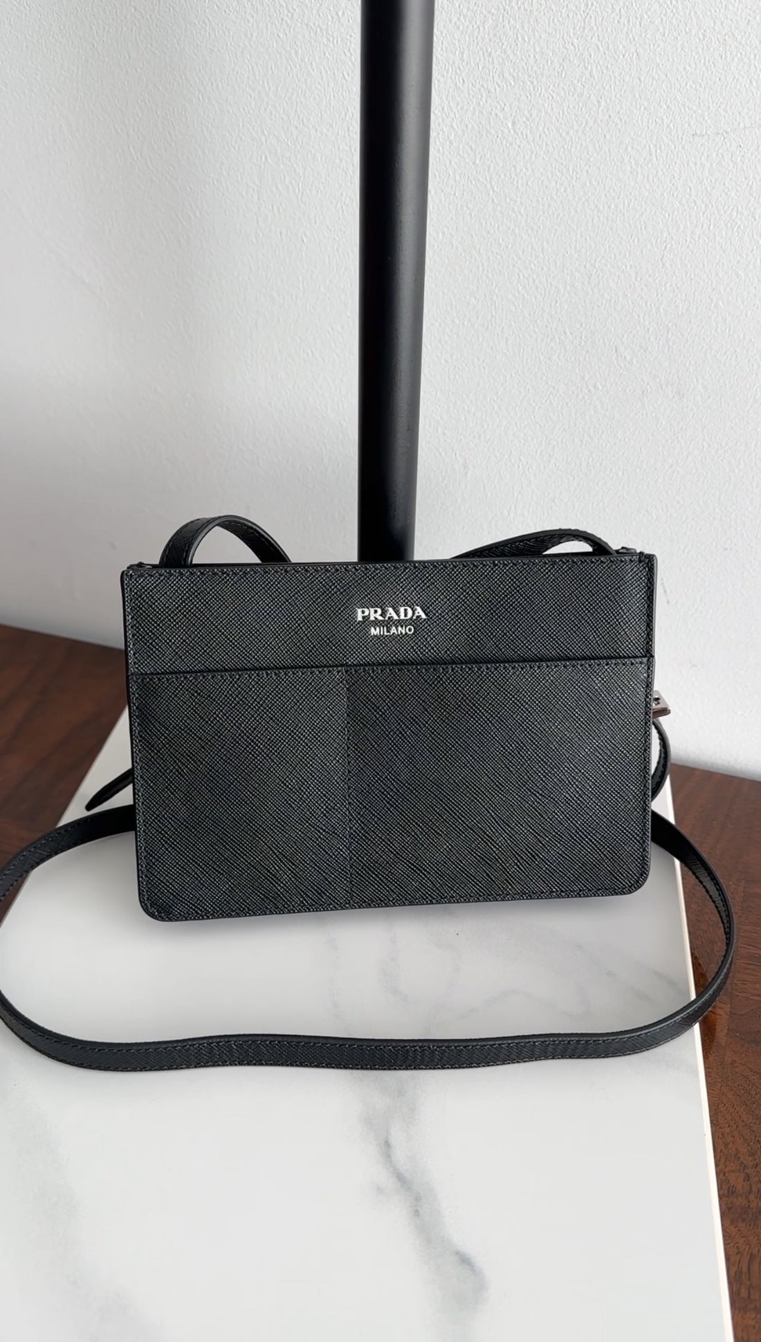 Prada Black Saffiano Leather Phone Pouch