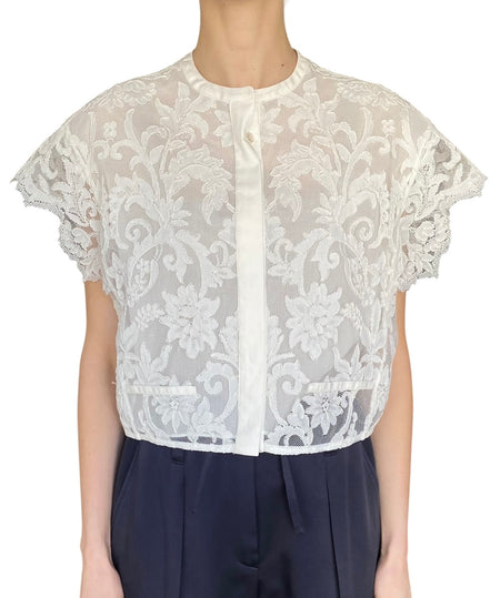 Giambattista Valli White Lace Short Sleeve Blouse - IT 44/ US 8