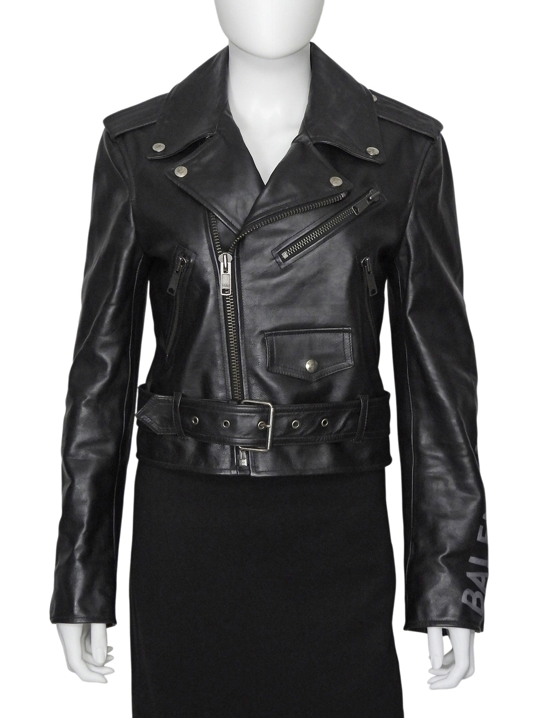 Balenciaga Black Leather Moto Jacket - 38