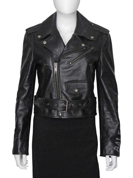 Balenciaga Black Leather Moto Jacket - 38