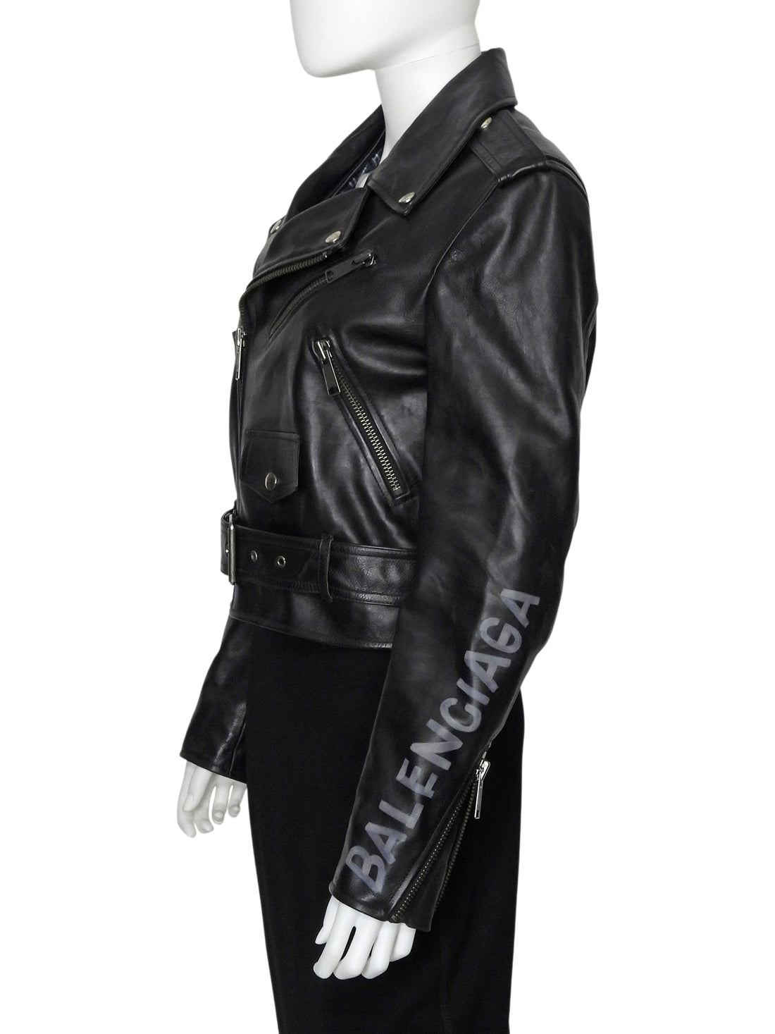 Balenciaga Black Leather Moto Jacket - 38