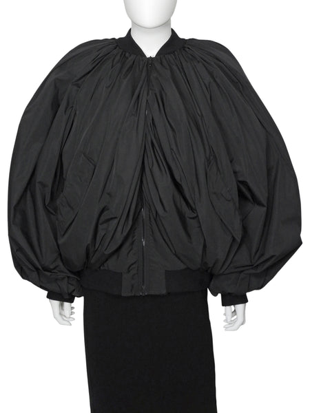 Balenciaga Black Lightweight Draped Bomber Jacket - 38