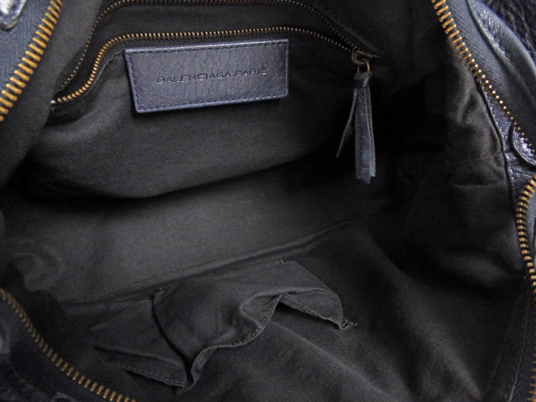 Balenciaga Dark Navy Blue Arena Lambskin Leather The First City Bag