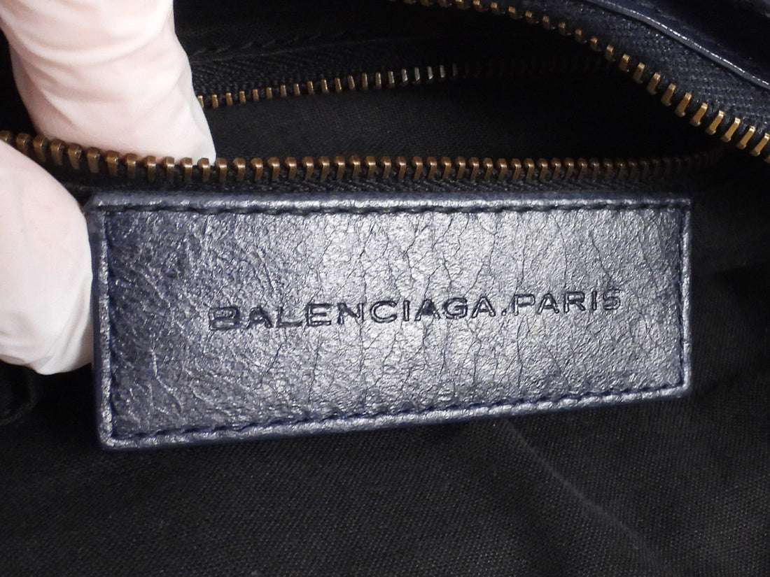 Balenciaga Dark Navy Blue Arena Lambskin Leather The First City Bag