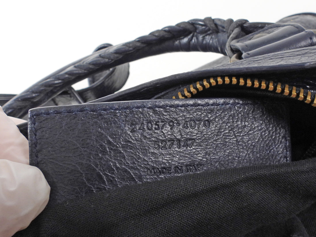 Balenciaga Dark Navy Blue Arena Lambskin Leather The First City Bag