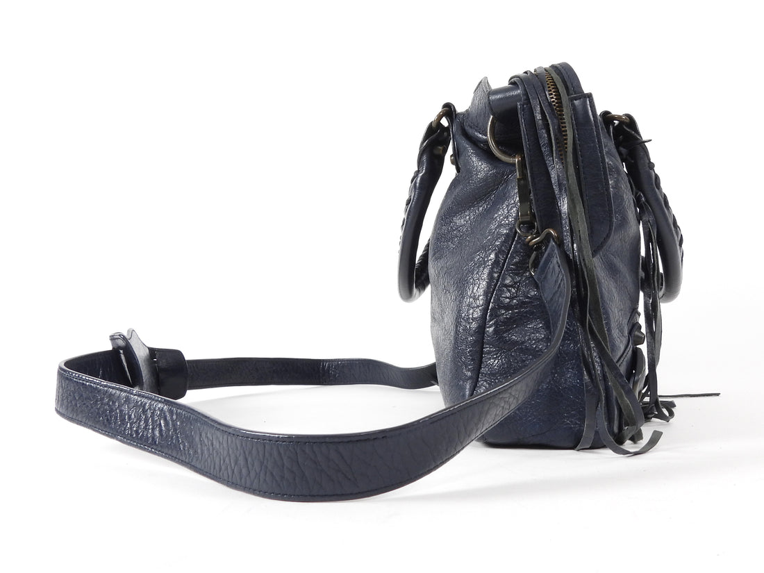 Balenciaga Dark Navy Blue Arena Lambskin Leather The First City Bag