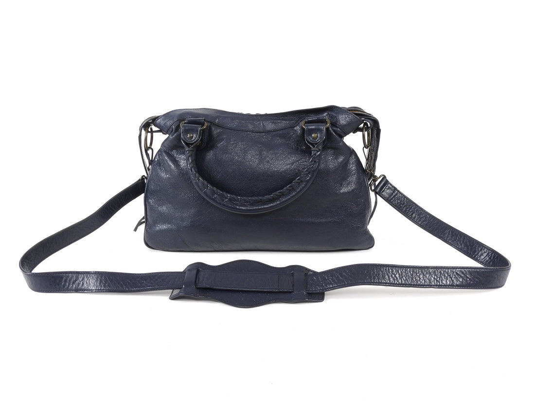 Balenciaga Dark Navy Blue Arena Lambskin Leather The First City Bag