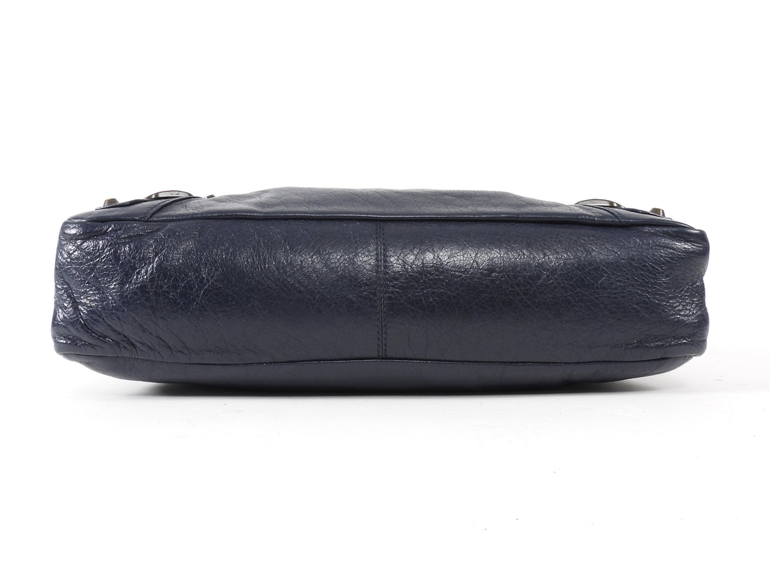 Balenciaga Dark Navy Blue Arena Lambskin Leather The First City Bag