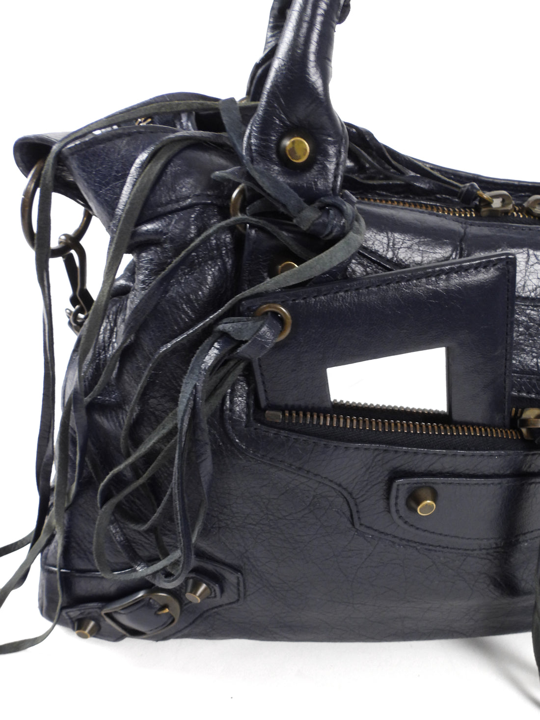 Balenciaga Dark Navy Blue Arena Lambskin Leather The First City Bag