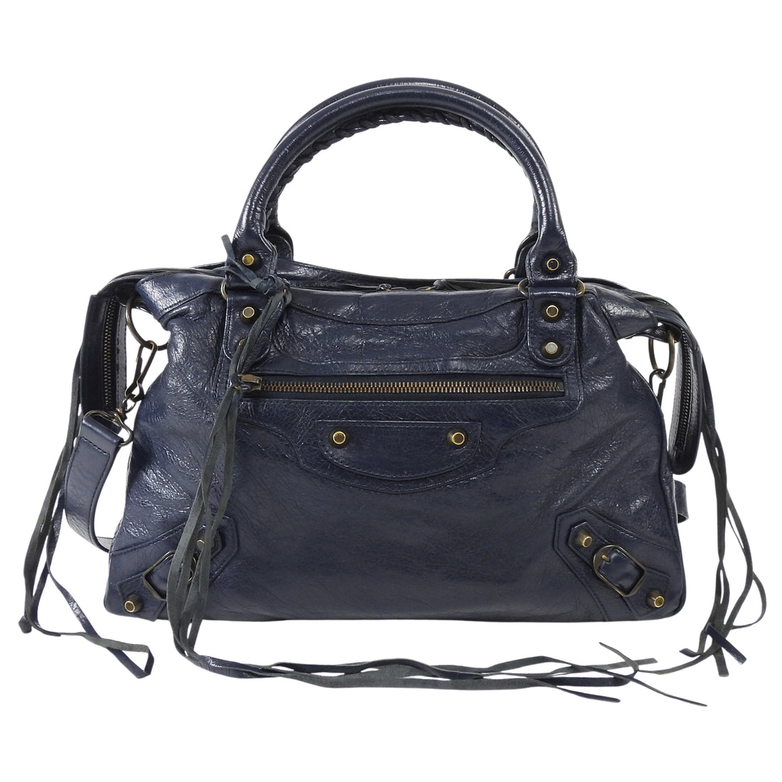 Balenciaga Dark Navy Blue Arena Lambskin Leather The First City Bag
