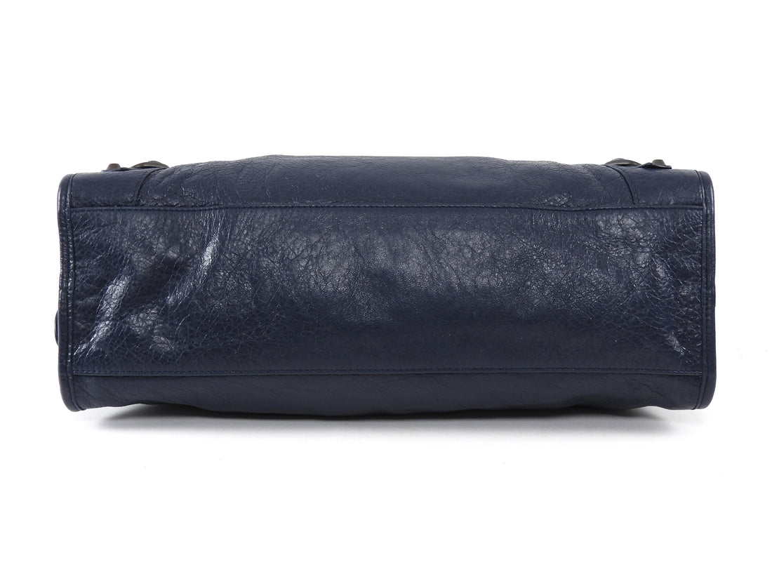 Balenciaga Midnight Navy AW2015 Arena Lambskin Leather Medium Classic City Moto Bag Medium