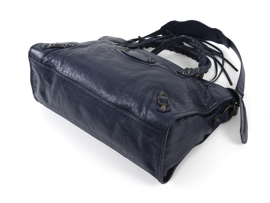Balenciaga Midnight Navy AW2015 Arena Lambskin Leather Medium Classic City Moto Bag Medium