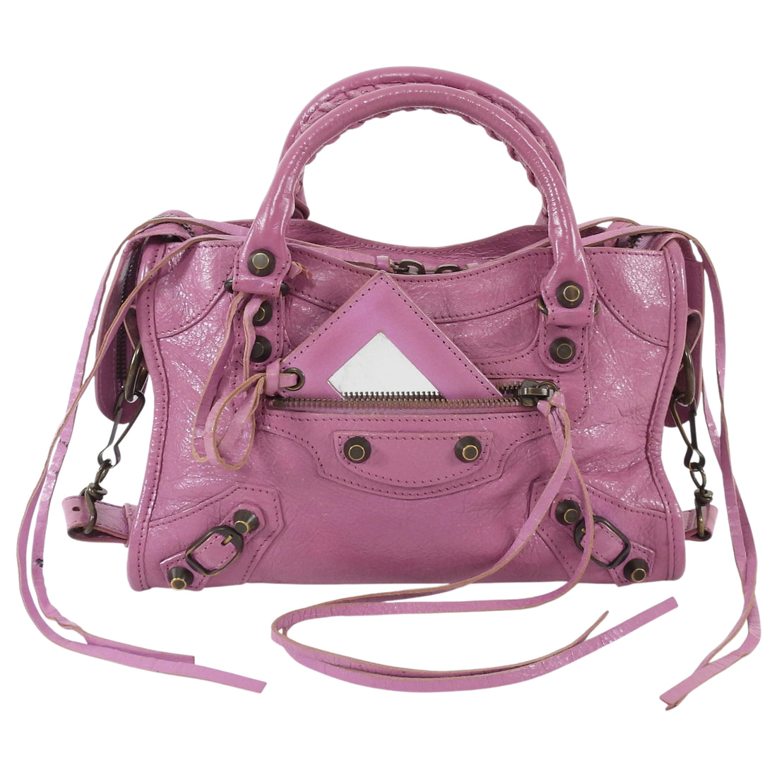 Balenciaga Pink Rose Berlingot Leather Classic Moto City Bag